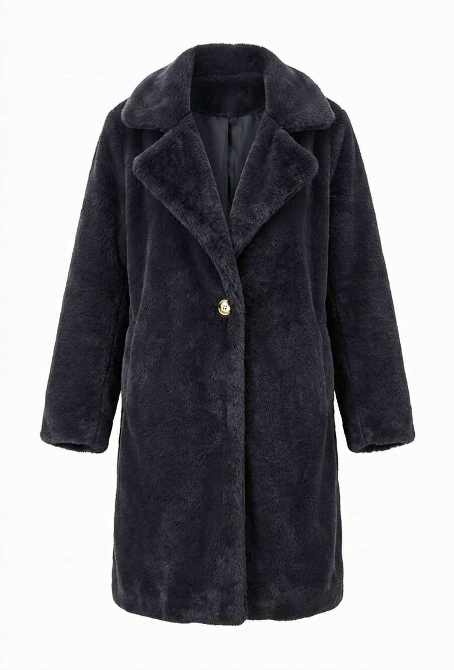 Spirit Women's Black Faux Fur Mid-Length Coat Button Lined Long Sleeve S/M
